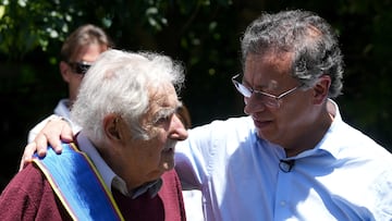 Colombia's President Gustavo Petro meets with Uruguay's former President Jose "Pepe" Mujica, in Montevideo, Uruguay December 5, 2024. REUTERS/Mariana Greif
