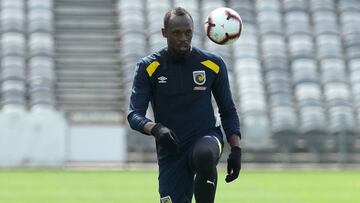 Usain Bolt trains during a Central Coast Mariners training session at Central Coast Stadium on August 28, 2018 in Gosford, Australia.