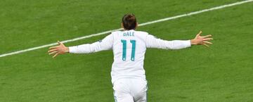 Bale celebra su primer gol en la final de Kiev.