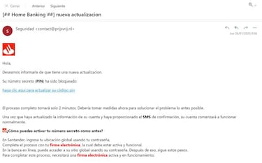 El Santander no ha bloqueado tu PIN, es una estafa