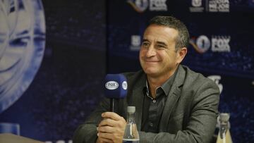 El t&eacute;cnico uruguayo Guillermo Sanguinetti de Independiente Santa Fe durante una rueda de prensa del Torneo Fox Sports 2019