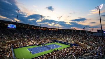 NEW YORK, NEW YORK - SEPTEMBER 04: Taylor Townsend of the United States serves with Ben Shelton of the United States against Hugo Nys of France and Demi Schuurs of the Netherlands during their Mixed Doubles Fourth Round match on Day Eight of the 2023 US Open at the USTA Billie Jean King National Tennis Center on September 04, 2023 in the Flushing neighborhood of the Queens borough of New York City.   Al Bello/Getty Images/AFP (Photo by AL BELLO / GETTY IMAGES NORTH AMERICA / Getty Images via AFP)