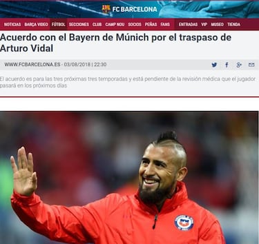 Barcelona oficializa la contratación de Arturo Vidal