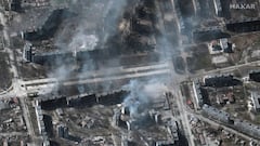 Drone footage released on Tuesday shows huge explosions at factories in the besieged city of Mariupol, Ukraine by Russian forces as the war rages on..