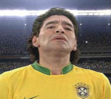 También, Diego Maradona ha incursionado en la publicidad. Para una bebida energética, el 'Pelusa' salió con la casaca de Brasil. Para fortuna de los argentinos, todo se trataba de una pesadilla.