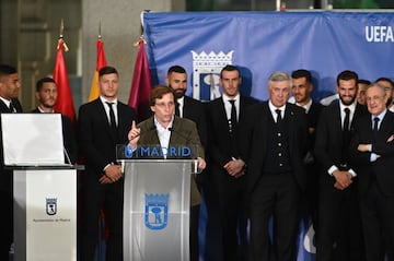 El alcalde de Madrid, José Luis Martínez Almeida, durante su en la recepción en el Ayuntamiento de Madrid.
