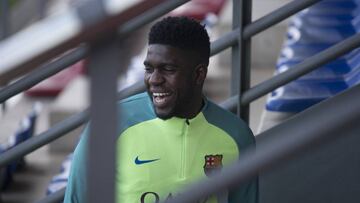 Samuel Umtiti, este s&aacute;bado en el entrenamiento.