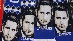 Scarves featuring the image of Chelsea&#039;s newly appointed English head coach Frank Lampard
