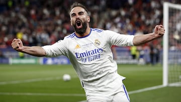 Carvajal celebra un gol con el Madrid.