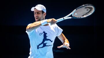 Serbia's Novak Djokovic attends a practice session ahead of the Australian Open tennis tournament in Melbourne on January 12, 2023. (Photo by Patrick HAMILTON / AFP) / -- IMAGE RESTRICTED TO EDITORIAL USE - STRICTLY NO COMMERCIAL USE --