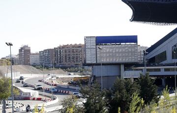 The half-demolished Vicente Calderón stadium pictured during the first week of November with the M-30 diverted past the main stand.