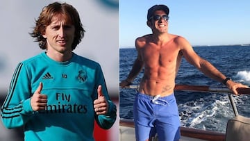 Imágenes de Luka Modric haciendo ok con sus manos durante un entrenamiento con el Real Madrid y de Luis Figo en bañador en un barco en sus vacaciones de verano.