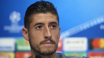 SEVILLE, SPAIN - FEBRUARY 20: Sergio Escudero of Sevilla FC attends a press conference prior to the UEFA Champions League match against Manchester United at Ramon Cisneros training ground on February 20, 2018 in Seville, Spain. (Photo by Aitor Alcalde/G