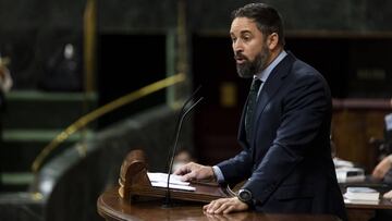 29/07/2020 El presidente de Vox, Santiago Abascal, interviene desde la tribuna en una sesi&oacute;n plenaria en el Congreso, en Madrid (Espa&ntilde;a), a 29 de julio de 2020. En esa sesi&oacute;n, el presidente del Gobierno, Pedro S&aacute;nchez, comparece para dar detalles del fondo recuperaci&oacute;n postCovid acordado en el &uacute;ltimo Consejo Europeo en un Pleno extraordinario con el que la C&aacute;mara Baja cerrar&aacute; el curso pol&iacute;tico.
 POLITICA 
 Pool
 