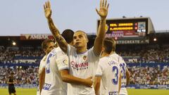 Jorge Pombo celebra un gol anotado al Rayo Majadahonda.