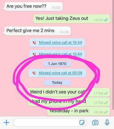 El divertido fallo de WhatsApp: No, no te han llamado del año 1970