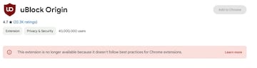 fin de ublock, chrome, google