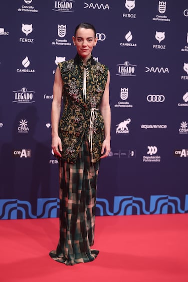 La actriz Vicky Luengo posa en la alfombra roja de los Premios Feroz 2026, en el Pazo da Cultura, en Pontevedra, Galicia. 
