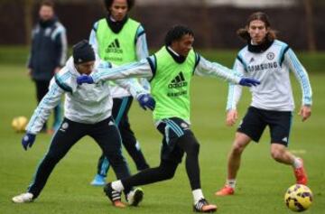 Entrenamiento con el Chelsea, su nuevo equipo.