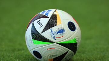 Soccer Football - International Friendly - England v Bosnia and Herzegovina - St James' Park, Newcastle, Britain - June 3, 2024 General view of the mach ball with Euro 2024 printed on REUTERS/Phil Noble
