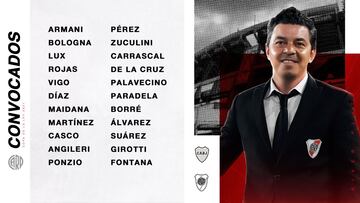 River dio a conocer la lista de 22 convocados para el Superclásico del domingo. Gallardo no confirmó el equipo, pero Maidana se perfila como titular.