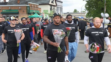 The Buffalo Bills took to the streets on Wednesday to show their support for the community that is now in mourning after Saturday's racist mass shooting.