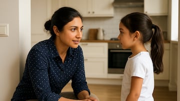 Mother speaking to daughter - artist's impression