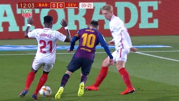 ¿Fue falta?: el polémico penal a Messi que enfureció al Sevilla