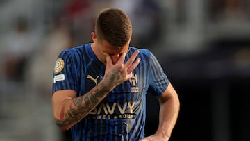 WASHINGTON, DC - JUNE 22: Sergej Milinkovic-Savic #22 of Al Hilal reacts during the FIFA Club World Cup 2025 group H match between FC Red Bull Salzburg and Al Hilal at Audi Field on June 22, 2025 in Washington, DC. Michael Reaves/Getty Images/AFP (Photo by Michael Reaves / GETTY IMAGES NORTH AMERICA / Getty Images via AFP)