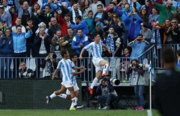 Celebración del empate del Málaga al Barcelona.