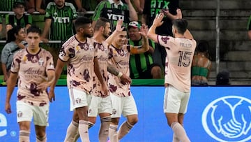 Sep 17, 2023; Austin, Texas, USA; Portland Timbers forward Felipe Mora (9) celebrates with teammates after scoring during the first half against Austin FC at Q2 Stadium. Mandatory Credit: Scott Wachter-USA TODAY Sports