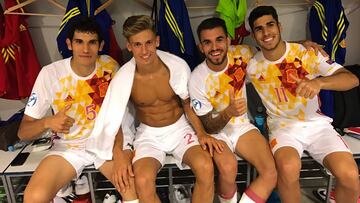 Marcos Llorente junto a Marco Asensio, Dani Ceballos y Jes&uacute;s Vallejo. 