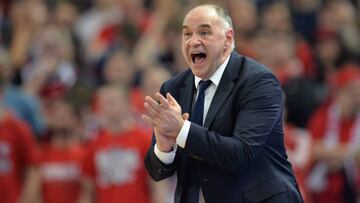 Pablo Laso, entrenador del Real Madrid, durante el partido contra el Brose Bamberg.