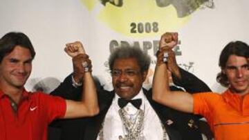 <b>A LO TYSON-HOLYFIELD. </b>Don King presenta a Nadal y Federer como si fueran dos boxeadores.