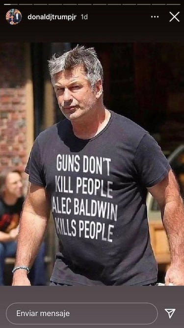 Donald Trump Jr. vende camisetas burl¨¢ndose del fatal disparo de Alec Baldwin