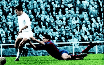 Otro de los míticos que  quiso dejar su sello en un clásico. El 8 de noviembre de 1964 Amancio marcó tres goles  al Barcelona en un partido que terminó con 4-1 en  el marcador, Serena hizo el cuarto y definitivo. Por parte blaugrana Re acortó distancias en la segunda parte. En la imagen Amancio agarrado por un contrario justo antes de anotar el segundo gol