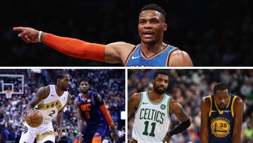 Westbrook arriba, Kawhi y George abajo a la izquierda y Durant con Irving a la derecha