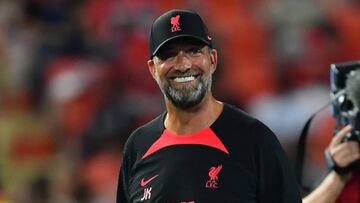 Liverpool's manager Jürgen Klopp in action during the training session before match against Manchester United at Rajamangala stadium on July 11, 2022 in Bangkok, Thailand. (Photo by Vachira Vachira/NurPhoto via Getty Images)