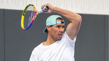 El tenista español Rafa Nadal, durante un  entrenamiento en la Rafa Nadal Academy by Movistar de Manacor.