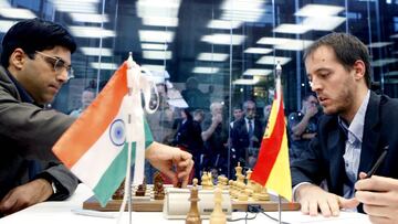 El espa&ntilde;ol Francisco Vallejo y el indio Wiswanathan Anand, en su partida de la V edici&oacute;n de la Final de Maestros del Grand Slam de ajedrez que se disputa en Bilbao.