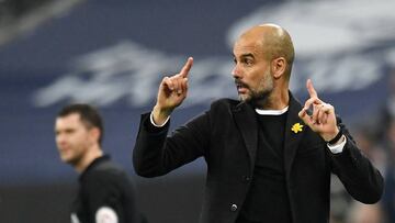 WO002. London (United Kingdom), 14/04/2018.- Manchester City manager Pep Guardiola reacts during the English Premier League soccer match Tottenham Hotspur vs Manchester City at Wembley Stadium, London, Britain, 14 April 2018. (Londres) EFE/EPA/ANDY RAIN E