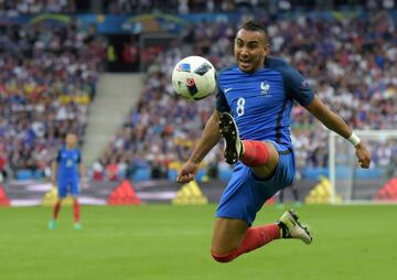 Dimitri Payet of France in action during the UEFA EURO 2016 group A preliminary round match between France and Romania at Stade de France in Saint-Denis