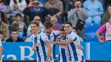 Alegría del Leganés contra el Alcorcón.