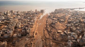 Fotografía aérea de la destrucción en Derna Libia.