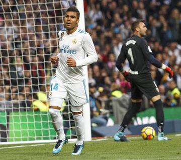 Casemiro wheels away after scoring for Los Blancos.