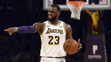 Nov 11, 2018; Los Angeles, CA, USA; Los Angeles Lakers forward LeBron James (23) gestures during the second half against the Atlanta Hawks at Staples Center. Mandatory Credit: Jake Roth-USA TODAY Sports