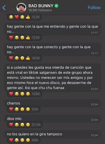 Bad Bunny estalla en su canal de WhatsApp