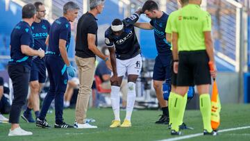 Umar Sadiq centre-forward of Real Sociedad and Nigeria injured during the LaLiga Santander match between Getafe CF and Real Sociedad at Coliseum Alfonso Perez on September 11, 2022 in Getafe, Spain. (Photo by Jose Breton/Pics Action/NurPhoto via Getty Images)