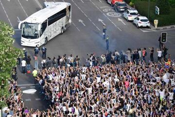 The Real Madrid arrives at the stadium area ahead of the Bayern Munich Champions League match