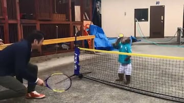 En Japón, un tipo entrenó a su mono... ¡Para jugar tenis con él!